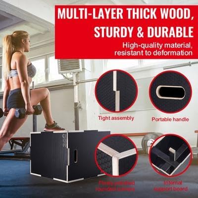 Happybuy 3-in-1 Plyometric Jump Box, 30/24/20 Inch Wooden Agility Platform, Anti-Slip Exercise Step-Up Box for Home Gym, Strength Training, Black