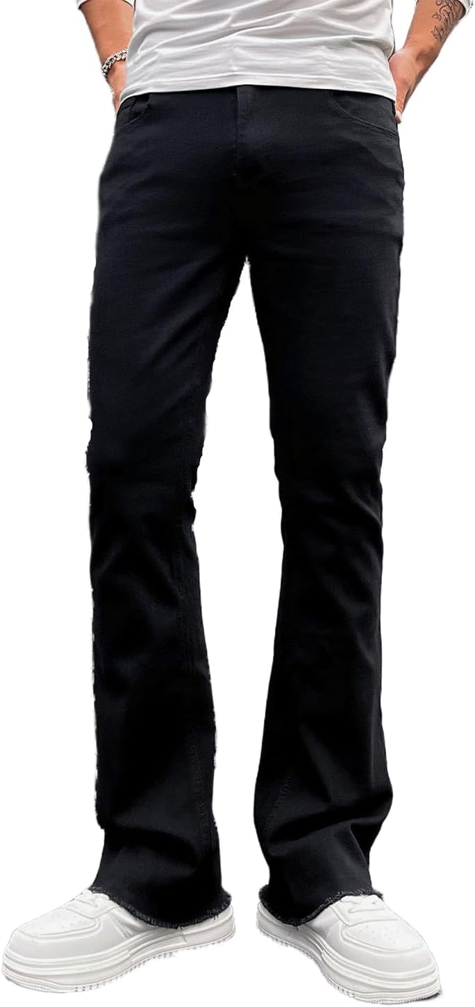 Men's Straight Leg Boot Cut Jeans Stretch Slim Fit Flared Jeans Light Wash Vintage Skinny Denim Pants - Image 2