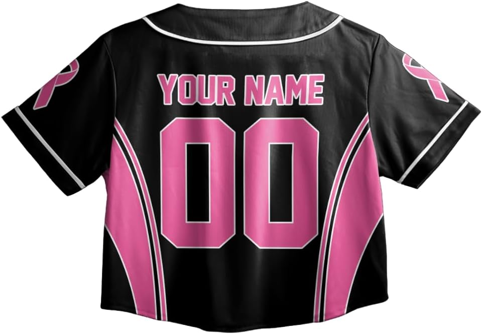 ThuhaTree Store Personalized Breast Cancer Crop Top Baseball Jersey XS-XL, Custom Breast Cancer Crop Top Jersey (Style 2) Multi