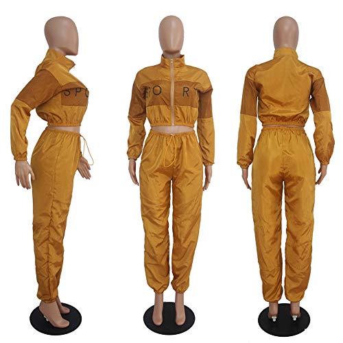Womens Long Sleeve 2 Piece Outfits Letter Print Crop Top and Skinny Leggings Pants Jumpsuit Romper Set Orange XL