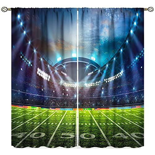 Sports American Football Stadium Arena Curtains Field Night Spotlights Boys Men Gaming Art Printed Living Room Bedroom Window Drapes Treatment Fabric 2 Panels 55Wx63H Inch Decor