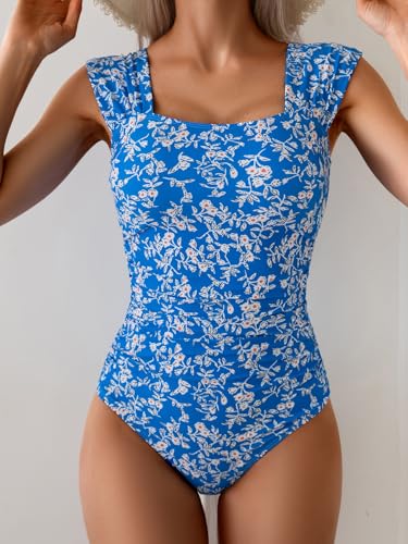 Image of B2prity Womens One Piece Swimsuit Retro Square Neck Tummy Control Bathing Suits Ruched Modest Full Coverage Swimwear