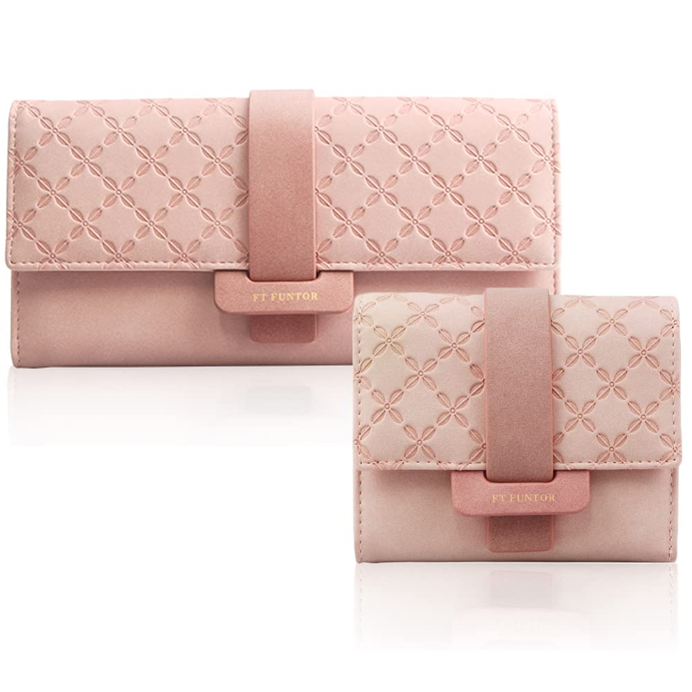 FT FUNTORRFID Wallets for Women, Trifold Womens Wallet with Coin Zipper Pocket Vegan Leather Ladies Wallets Coins Zipper Pocket (Blush pink)