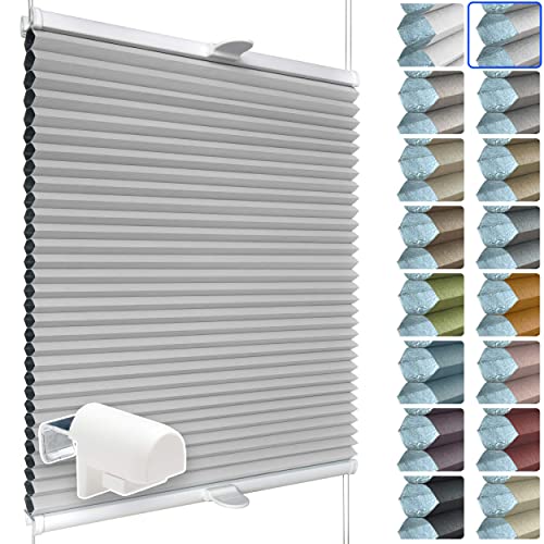 SchattenFreude Waben-Plissee für Fenster | 100% verdunkelnd/Blackout | Mit Klemm-Haltern | Klemmfix ohne Bohren | Hellgrau (Weiße Rückseite), Breite: 30cm x Höhe: 100cm