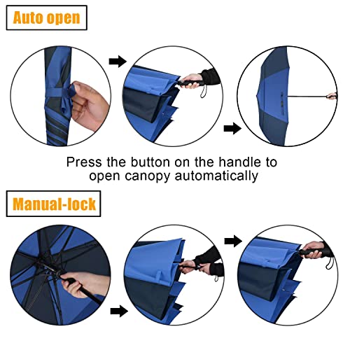 Image of G4Free 62 inch Portable Golf Umbrella Automatic Open Large Oversize Vented Double Canopy Windproof Waterproof Sport Umbrellas | Windproof Heavy Duty Umbrella, Automatic Open, Sport Umbrella, Durable, Waterproof Stick Umbrella, for Rain, for 2 People