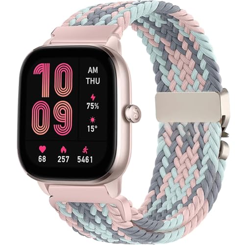 VELULYX Correia trançada de nylon compatível com Amazfit GTS 4/GTS 4 Mini/GTS 3/GTS 2/GTS 2 Mini/GTS 2e/GTS, 20 mm correia elástica para Amazfit Bip 3/Bip U/Bip U Pro/Bip S/Bip S Lite, Pó azul