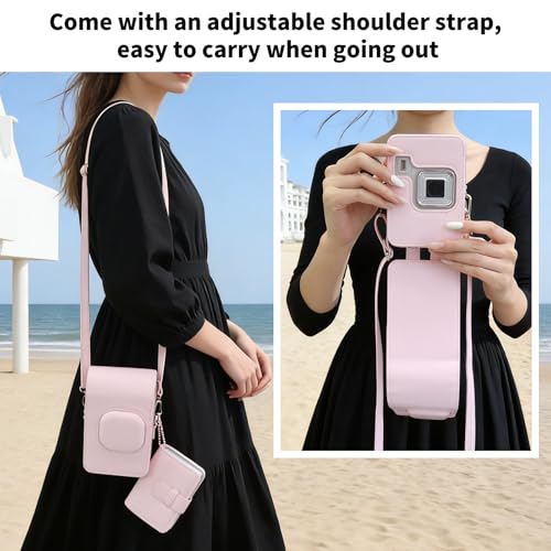 Protection Instax Mini Liplay Plus contre rayures et chocs avec étui cuir rose - 6