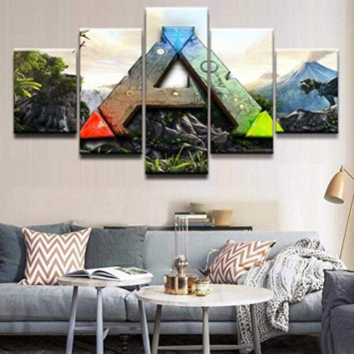 WLKJ Drucke auf Leinwand 5 Stück Ark Survival Evolved Logo Home Dekorative HD-gedruckte Poster Wandkunst Bilder Wohnzimmer Cover