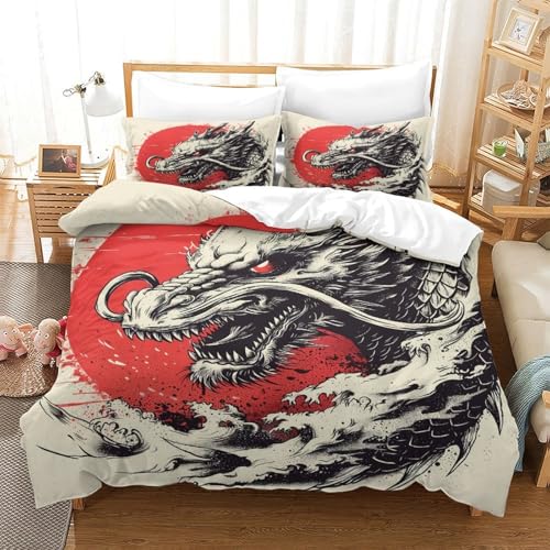 Housse de Couette Dragon 3D Microfibre Inaltérable抗 bave fermeture éclair 220x240