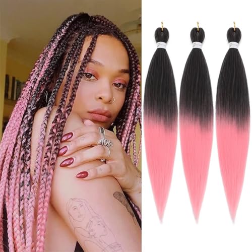 Ombre Pink Braiding Hair Pre Stretched Easy Braids...