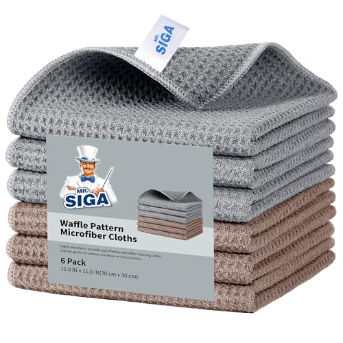 MR.SIGA Waffle Pattern Cleaning Cloths, Reusable Absorbent Microfiber Cleaning Cloths, Lint Free...