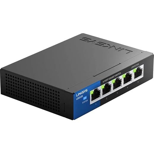 Linksys LGS105: 5-Port Business Desktop Gigabit Ethernet Unmanaged Switch, Computer Network, Wired Connection Speed up to 1,000 Mbps (Black, Blue)