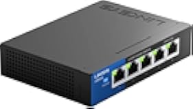 LGS105: 5-Port Business Desktop Gigabit Ethernet Unmanaged Switch, Computer Network, Wired Connection Speed up to 1,000 Mbps (Black, Blue)