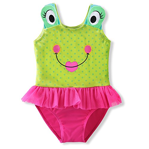 DAXIANG 1 Pièce Enfant Maillot de Bain Grenouille Mignon de Bande Dessinée avec Jupe Tulle Ruffle Bikini (130(6-7 Ans)) Cover