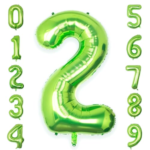 Image of 40 Inch Green Number 2 Balloon Lime Big Large Helium Number 0-9 | Giant Digital 2nd Foil Mylar Party Balloon for Birthday Party Anniversary Graduation Decorations