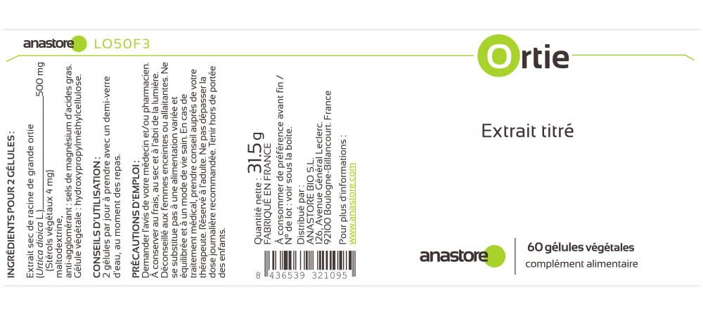 RADICE DI ORTICA (Urtica dioica) * Estratto titolato allo 0.8% in steroli vegetali * 250 mg / 60 capsule * Per problemi urinari e della prostata *