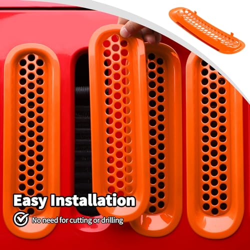 Image of JWWY Front Grille Insert Radiator Grille Grillwork Surround Assembly Inserts Headlight Headlamp Cover Trim Set Fit for 2007-2017 Jeep Wrangler JK JKU Exterior Accessories 9pcs Orange
