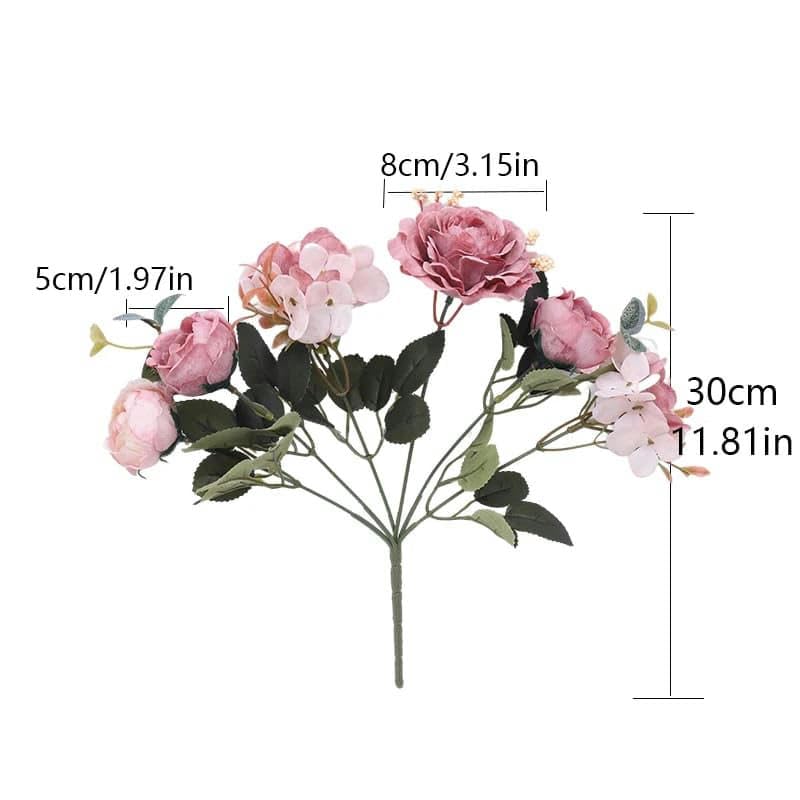 Fiori artificiali autunnali, bouquet da sposa retrò con rose di seta, ortensie, peonie finte, accessori for la decorazione Natale e matrimonio(Purple)