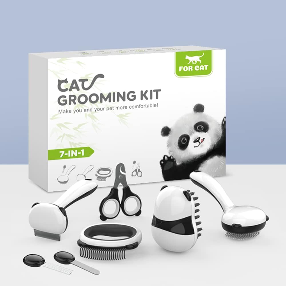 ZYTSHOP 7 in 1 Pet Grooming Kit Cat tools hair removal Comb Massage Brush Cat Nail clippers The Deshedding Comb Stain steel comb For Undercoat Long Short Hair cat grooming supplies Dog Accessories