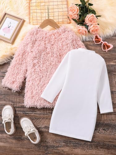 Toddler Shaggy Faux Fur Outwear Little Girls Coat Fleece Jacket Long Sleeve with Long Sleeve Dress Dancer Print Skirt4