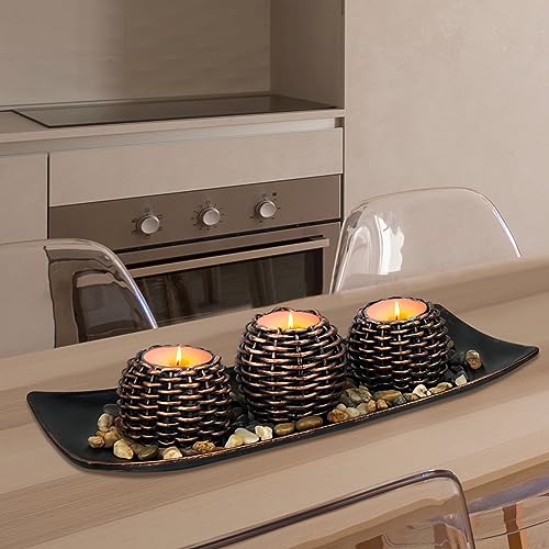 Coffee Table Decor, Fall Decorations, Candle Holders with Tray and Rocks - image 3