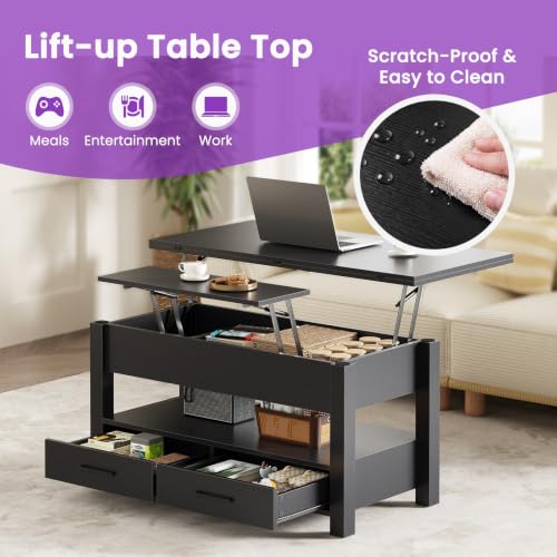 DUMOS 39.4" Convertible Lift Top Coffee Table, 4 in 1 Multifunctional Table - Image 4
