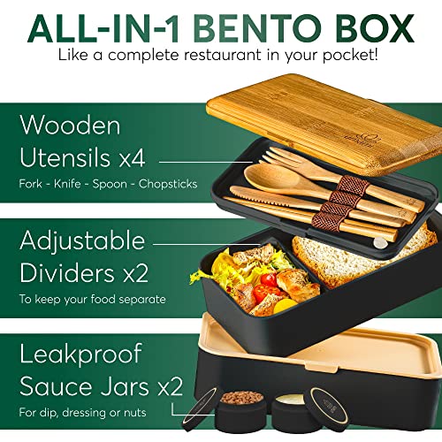 Umami All-In-1 Bento Box Adult Lunch Box With Cutlery Set (40Oz) Great As Salad, Snack, Or Sandwich Containers, Or A Cute Japanese Bento Lunch Box For Kids With Food Compartments And Accessories #TOP3