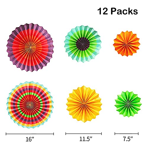 Adorox Conjunto de 12 ventiladores de papel pendurados em cores vibrantes Cinco De Mayo Mexican Fies