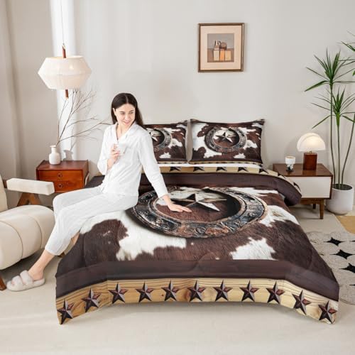 Manfei Western Rustic Comforter Set Queen Size,Texas Star