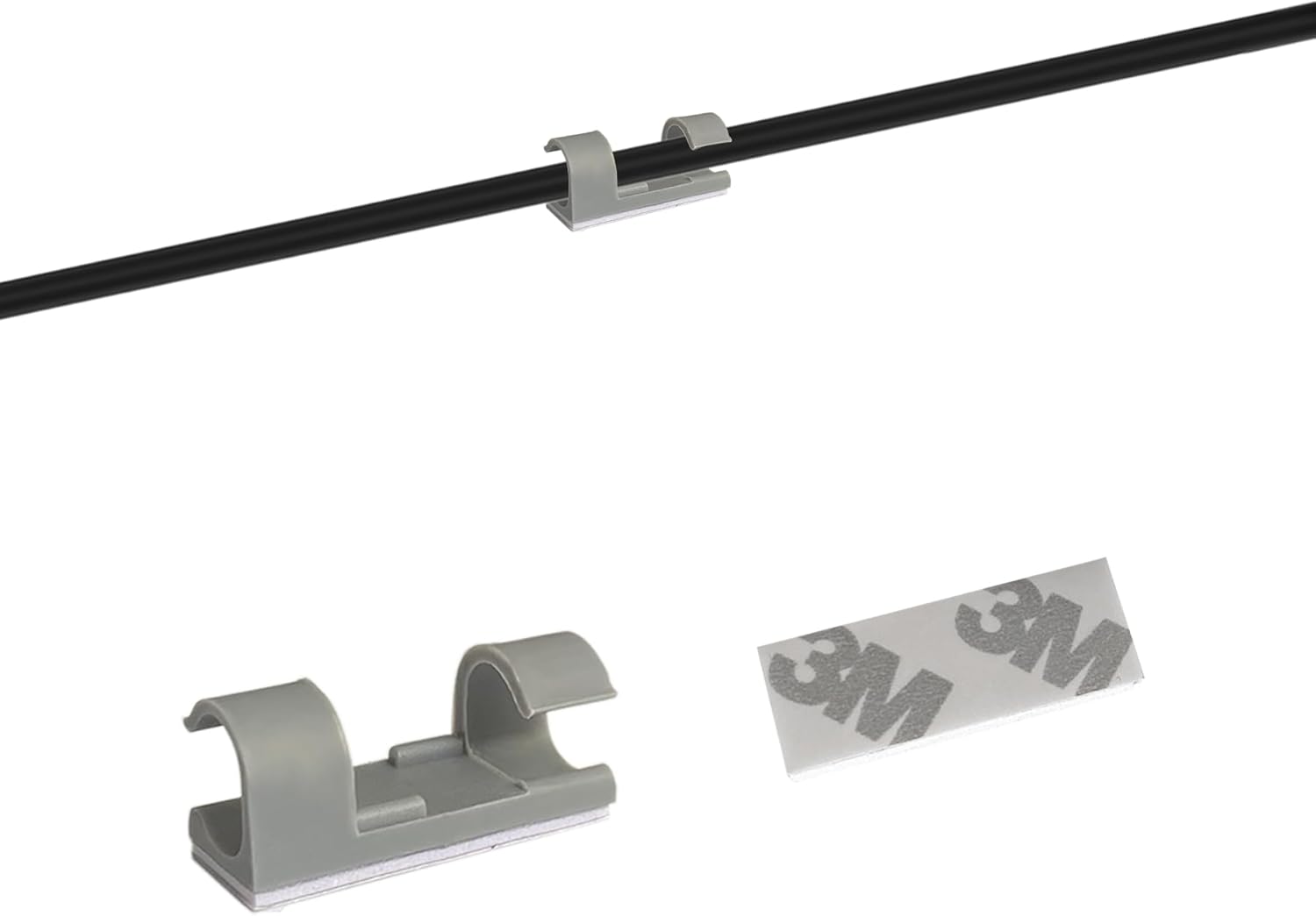 Multi-Color Self Adhesive Cable Clips 60 pcs per Pack Cable Organizers for 1/4" Cable to 3/8" Using Strong Sticker Cable Clips for Office/Hose/LED Lights/Electric Cord (Gray)