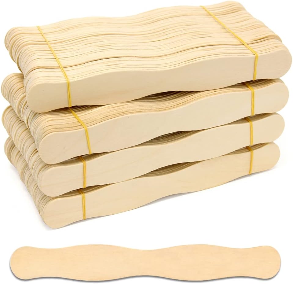 CraftySticks 200 Pack Wavy Wooden Fan Handle Sticks – 8 Inch Birch Wood for Crafts, DIY Fans, and Promotional Use, Natural