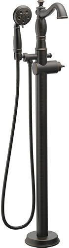 Delta Faucet Cassidy - Llenadora de bañera independiente de montaje en suelo con ducha de mano bronce veneciano T4797-RBFL-LHP la válvula y el mango Delta Faucet Cassidy - Llenadora de bañera independiente de montaje en suelo con ducha de mano bronce veneciano T4797-RBFL-LHP la válvula y el mango