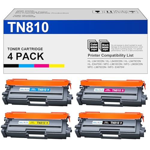 TN810 TN810XL Toner Cartridge 4 Pack Replacement for Brother TN810 TN810XL TN-810 TN-810XL Toner Compatible for Brother MFC-L9610CDN HL-L9410CDN MFC-L9630CDN HL-L9430CDN (TN810 Toner 4Pack,BCMY)