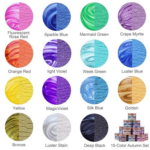 MTBJZJ Mica Powder for Resin, 15 Colors - 20g/Bottle Epoxy Resin Color Pigment, for Candle Dye, Lip Gloss Pigment, Soap Making, Slime Colorant, Paint, Bath Bombs, Nail Polish and Eye Shadow — view 2