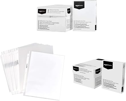 Amazon Basics Multipurpose Copy Printer Paper, 10 Ream Case & Sheet Protector - Non-Glare, 100-Pack & Multipurpose Copy Printer Paper, 8 Ream Case