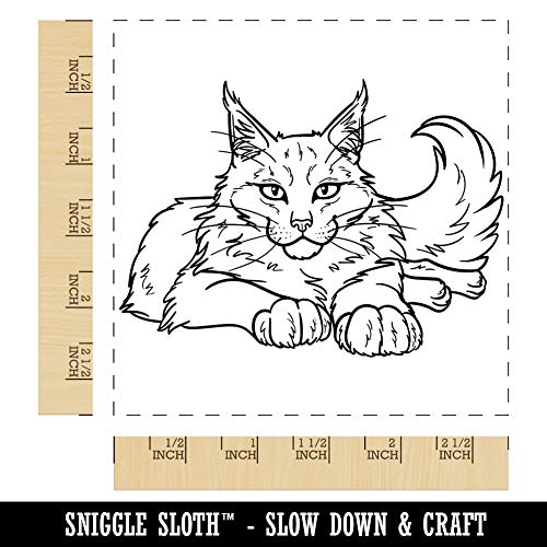 Gentle Maine Coon Cat Square Rubber Stamp For Stamping Crafting - 2.75In Large #TOP1