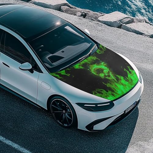 Image of Flaming Skull Car Hood Cover Easy to Install Fabric Hood Cover Vehicles Decorate Engine Removable Automotive Accessories Personalized Suitable for Cars(59x39 Inch)