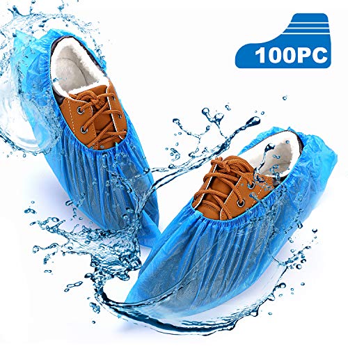 Titan Mall Shoe Covers Disposable 100PACK (50 Pairs) Waterproof Booties Shoe Covers One Size Fits Most Disposable Shoe Covers Blue