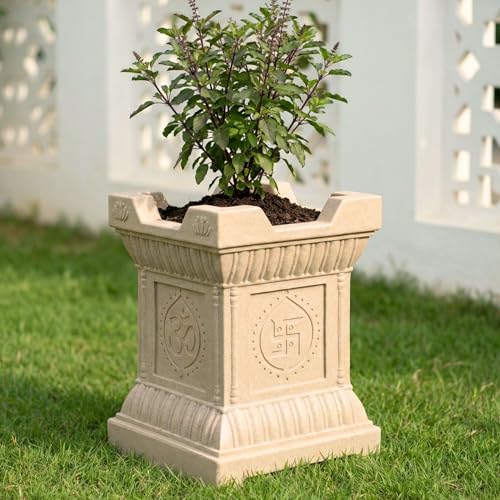 Image of Eha Earth-Friendly Brindavan Tulsi Pots for Home Big Size | 17 inch, Pack of 1 | Heavy Duty Tulasi Pot Made with Rice Husk & Bamboo Biocomposite | UV Protected Plant Pots | Tulasi Kota Set | Sand Dune