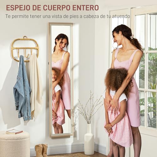 Miniatura 3 de Homcom Espejo De Pie Cuerpo Entero 157x37 Cm, Espejo Grande De Pared Con Marco Bicolor, De Pie, Inclinado O Colgante, Para Salón, Dormitorio, Pasillo, Entrada, Natural Claro Y Blanco