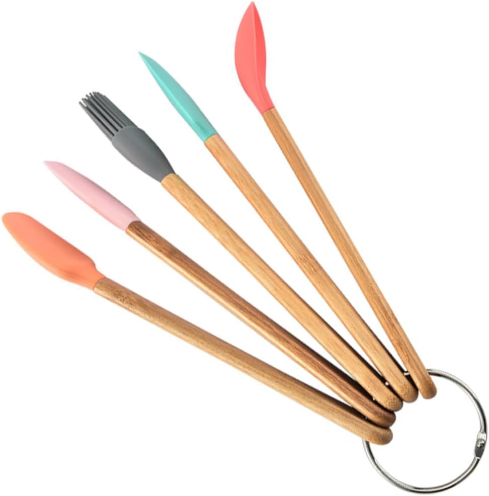BESTOYARD 5pcs Boys and Girls Baking Tools Set Silicone Spatula Spoon Scraper Oil Brush Wooden Handle Real Bakeware for Boys and Girls