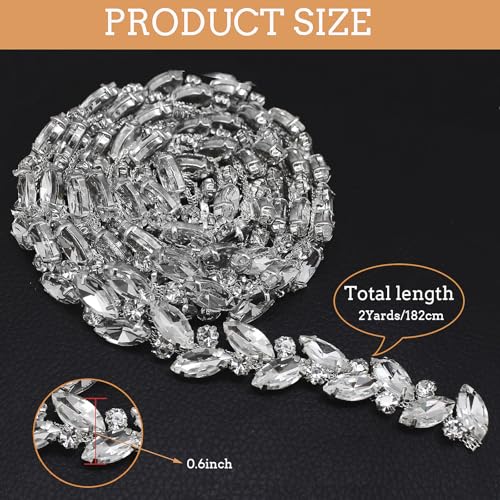 Fbshicung 2 Yard Rhinestone Chain Trim Diamond Applique Embellishment for Wedding Party Decoration & Bridal Costume Embellishment Clothing Accessories (Silver) by Fbshicung - Image 2