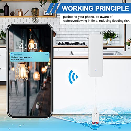 ConBlom Capteur Alarme d'eau WiFi, Détecteur de Fuite WiFi Fort Leaker Surveillance à Distance pour Pompe Eau du sous-Sol Chauffe-Eau