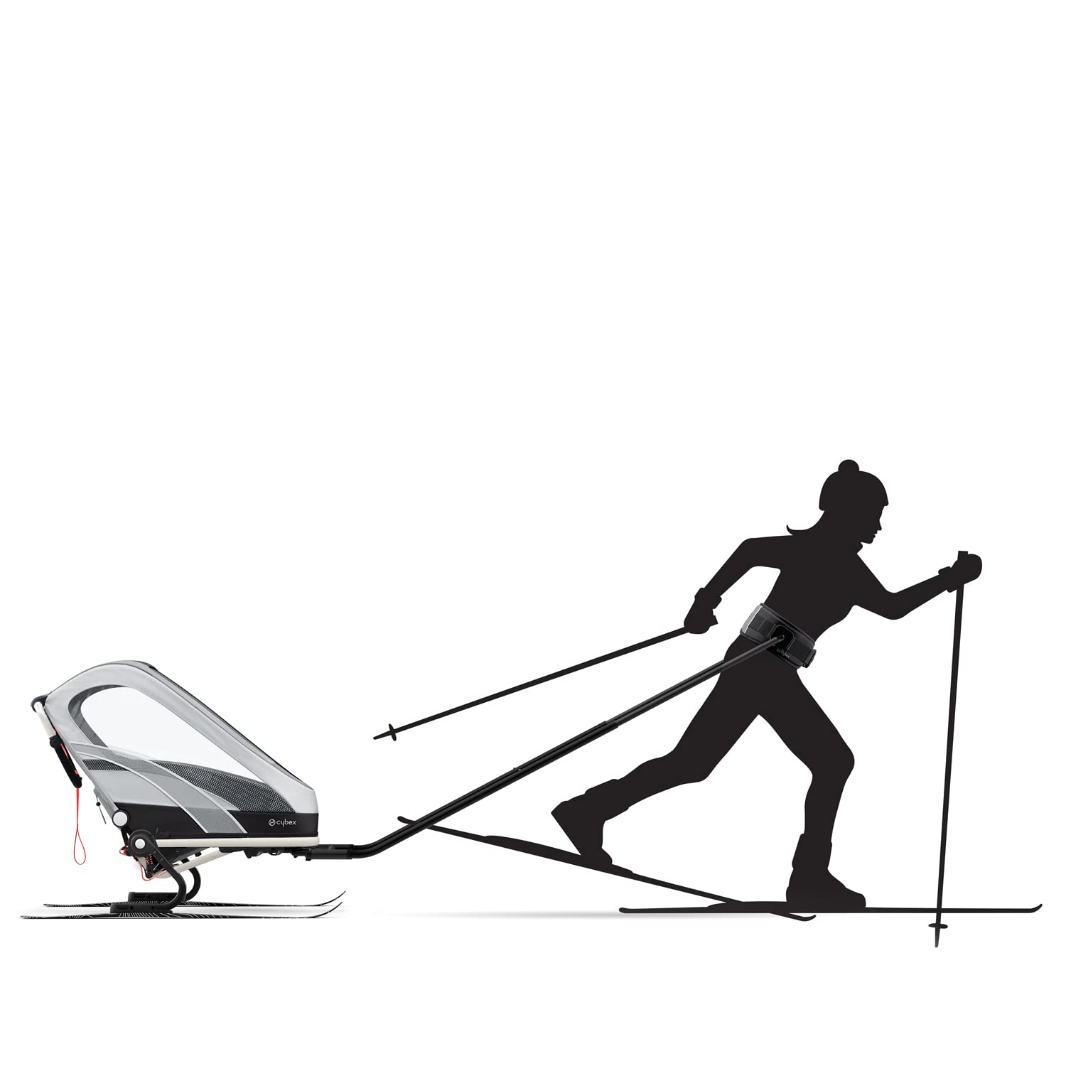 Cybex Skiing Kit per Rimorchio Multisport ZENO, Inclusi 2 barre di traino, 2 sci e cintura, Nero