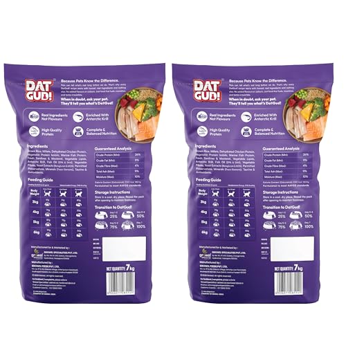 Image of DatGud Adult Dry Cat Food, 14 kg (7 kg + 7 kg Free), Chicken & Wild Fish with Antarctic Krill | Complete & Balanced Nutrition | Antioxidants for Immunity | Taurine for Heart & Vision | Easy to Digest