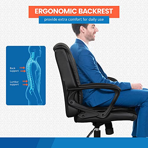 Home Office Chair Ergonomic Desk Chair Pu Leather Task Chair Executive Rolling Swivel Mid Back Computer Chair With Lumbar Support Armrest Adjustable Chair For Men (Black) #TOP4