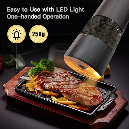 Electric Salt And Pepper Grinder Set - Rechargeable Usb Cable, Led Lights, Automatic Pepper And Salt Mill Grinder Set Refillable, Adjustable Coarseness, One Hand Operation (Black Brown 2 Pack) #TOP3