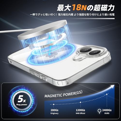 Hailifang iPhone 17 ケース Magsafe対応 リング 360°回転スタンド 縦横両対応 耐衝撃 黄変防止 ワイヤレス充電 マグネット搭載 車載ホルダー 指紋防止 半透明 アイフォン17 ケース 6.3インチ IP17-A6 の商品画像 6