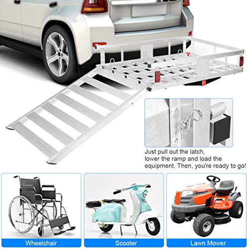 Aluminum Cargo Carrier, 50’’ X 29.5’’ Hitch Mount Mobility Scooter Carrier, Hitch Cargo Carrier With Ramp For Car, Van, Suv, Rv, 500 Lbs Capacity #TOP5