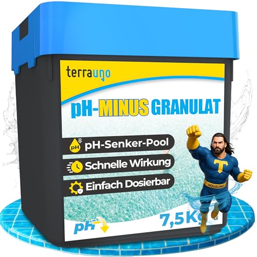 TerraUno pH minus Granulat für pH Wert Einstellung und Poolpflege 7 5kg pH Senker Pool zur Regulierung und Korrektur des pH Werts schnelllöslich mit zuverlässiger Wirkung & ideal für alle Poolarten